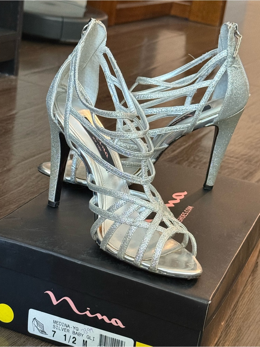 Nina Silver Glitter Strappy High Heel Sandals